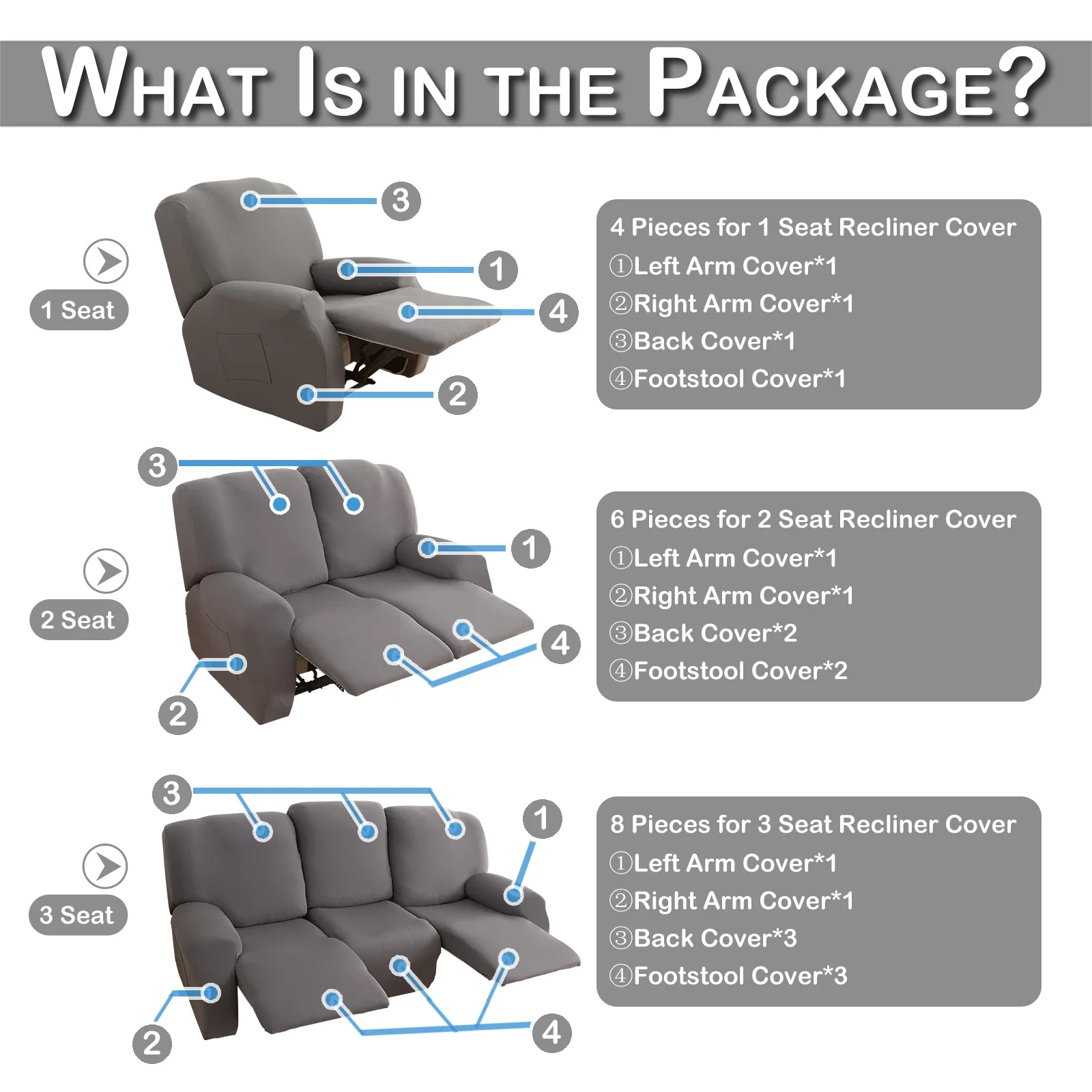 1/2/3 Seater Recliner Sofa Covers - Image 4