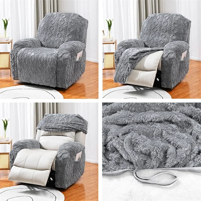 1-2 Seater Velvet Plush Recliner Sofa Cover - Image 5
