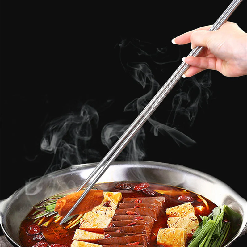 1 Pair Extra Long Stainless Steel/Wood Cooking Chopsticks - Image 12