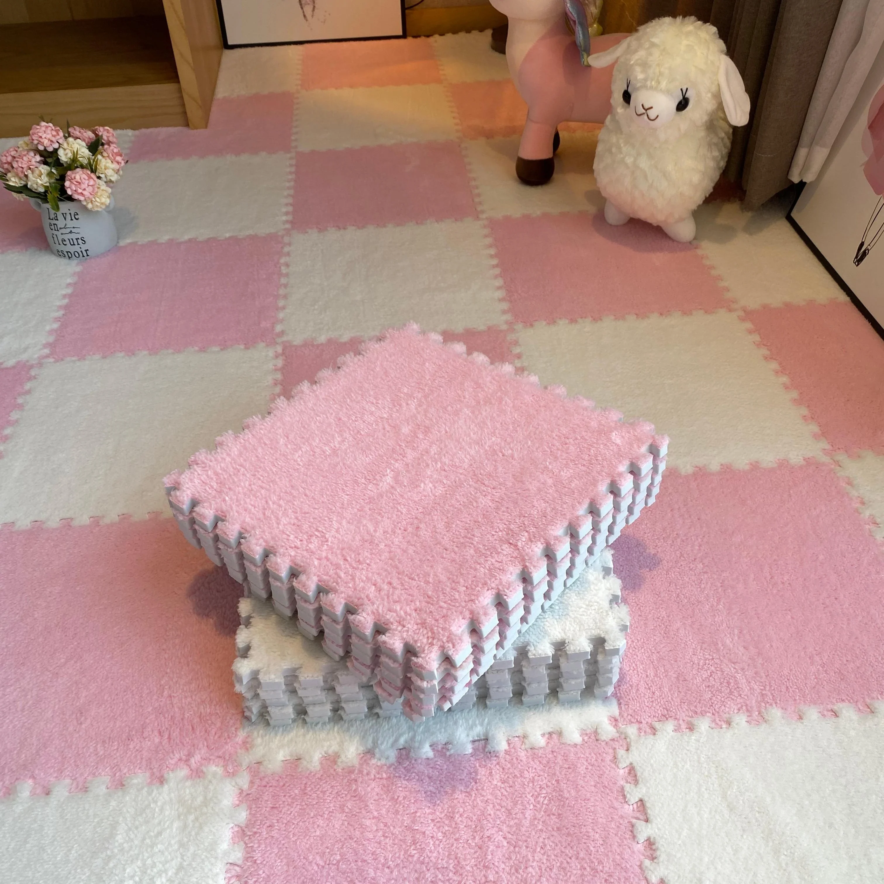 10PCS Soft Plush DIY Puzzle Floor Mat - Image 3