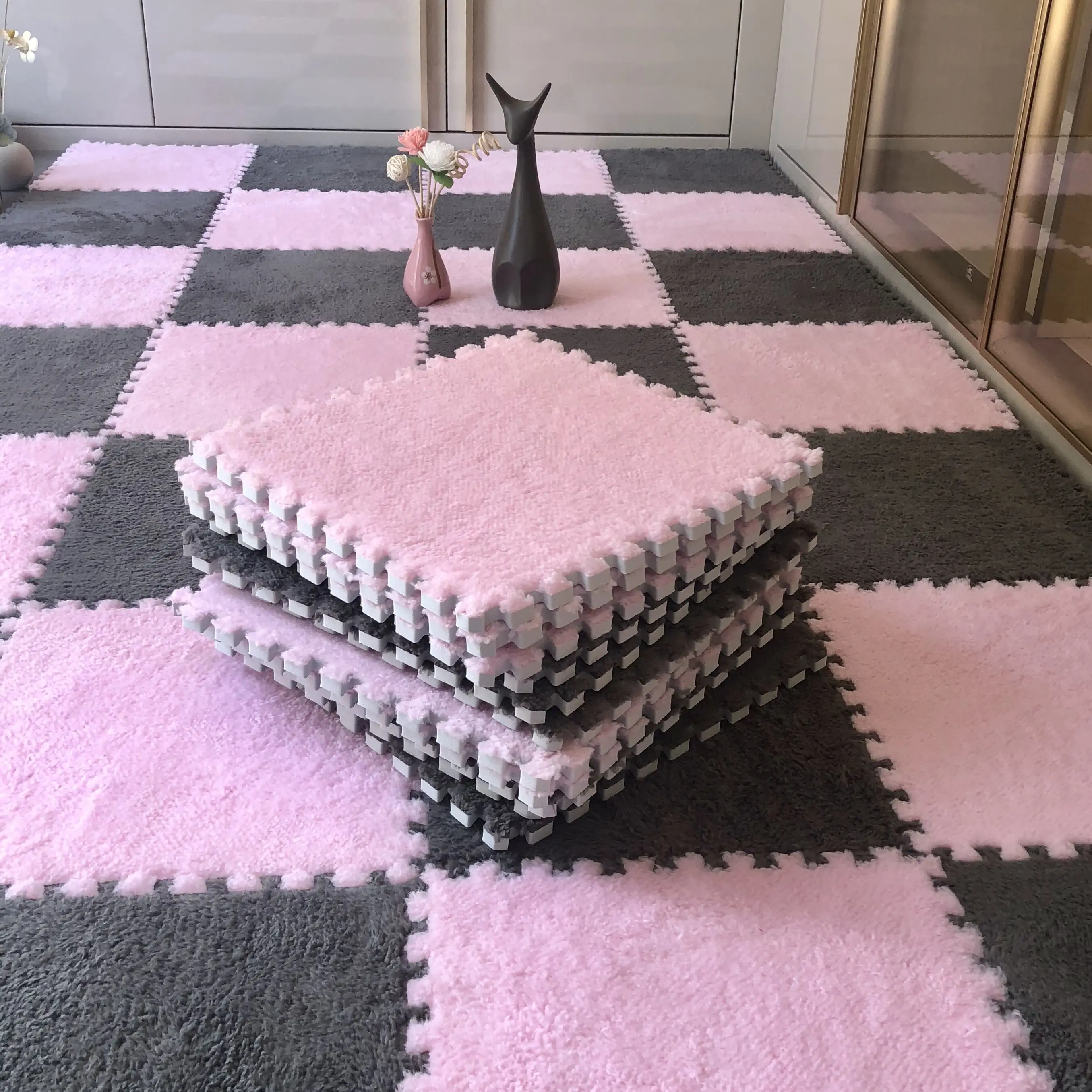 10PCS Soft Plush DIY Puzzle Floor Mat - Image 9