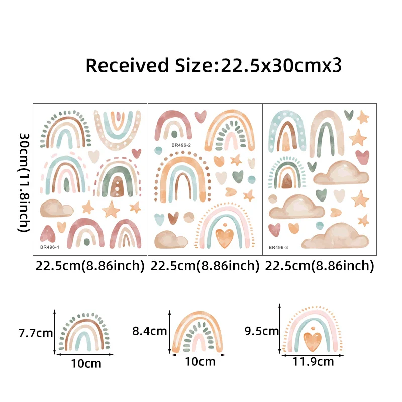 3 Sheets/Set Rainbow Hearts Wall Stickers - Image 2
