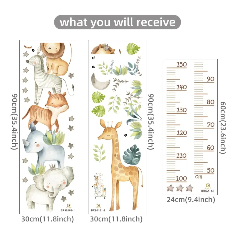 3PC Cartoon Animal Height Ruler Wall Stickers - Image 6