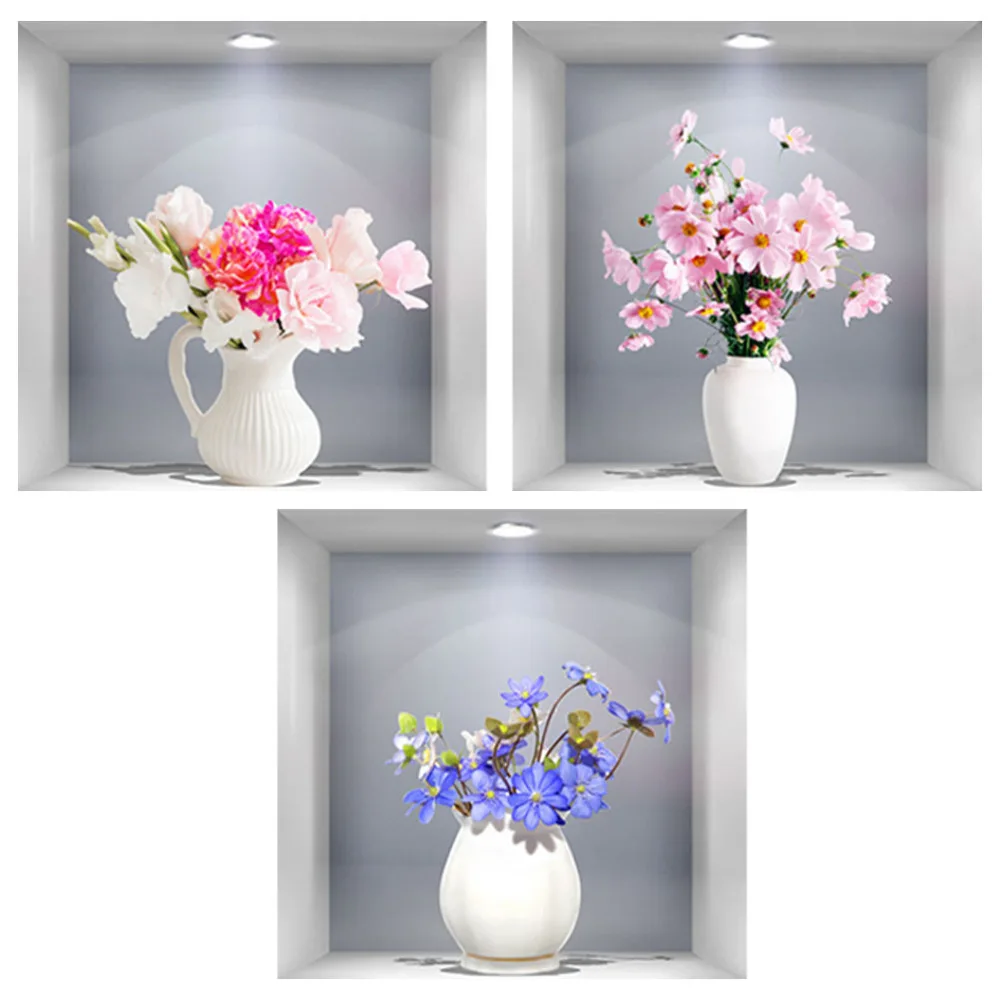 3PCS 3D Flower Vase Wall Stickers - Image 12