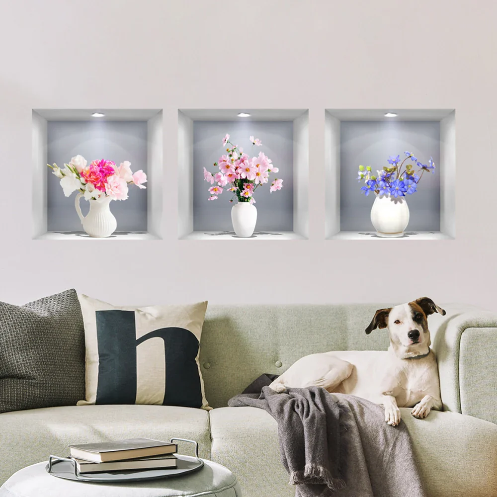3PCS 3D Flower Vase Wall Stickers - Image 13