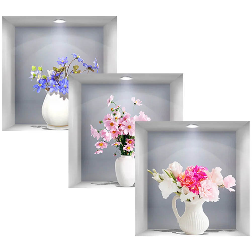 3PCS 3D Flower Vase Wall Stickers - Image 3