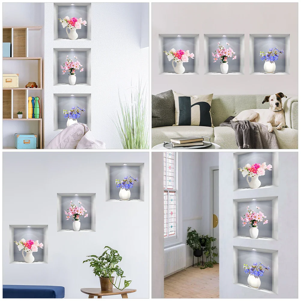 3PCS 3D Flower Vase Wall Stickers - Image 4