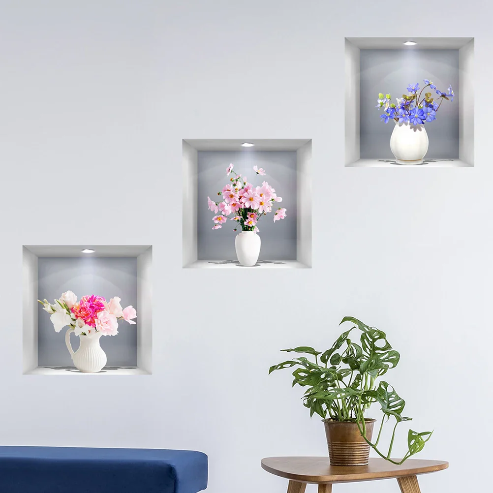 3PCS 3D Flower Vase Wall Stickers - Image 6