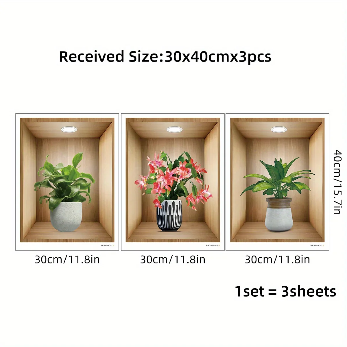 3PCS Potted Flower Plant Wall Stickers - Image 6