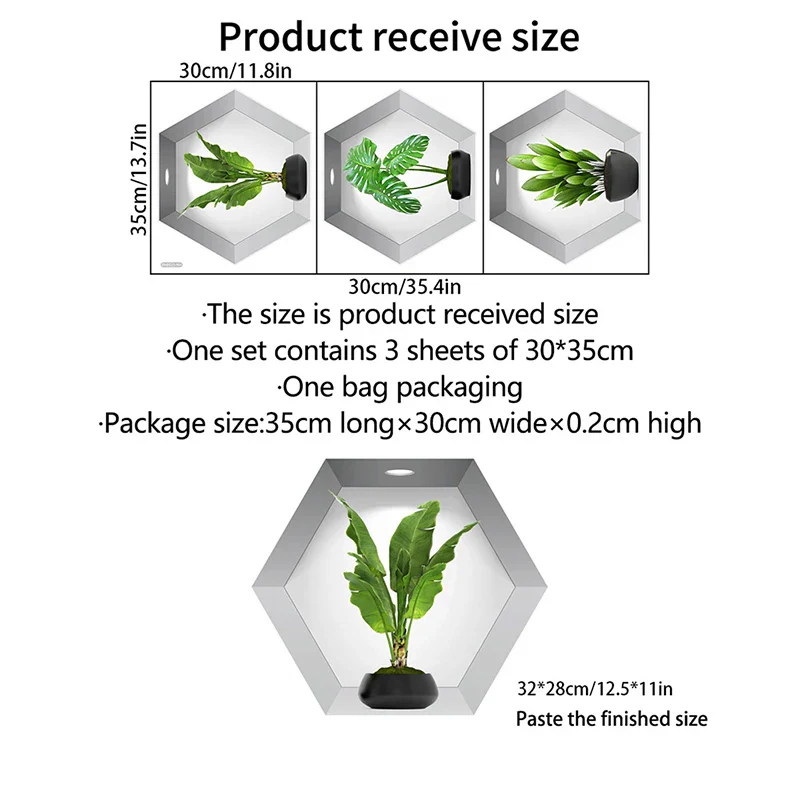 3PCS/Set 3D Plant Wall Stickers - Image 2