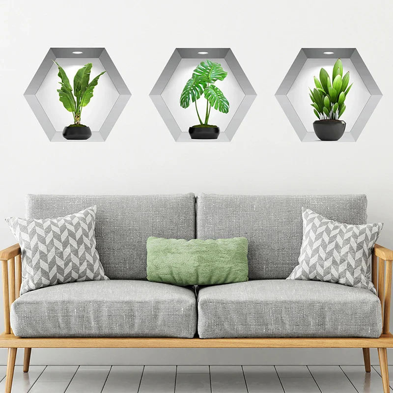 3PCS/Set 3D Plant Wall Stickers - Image 3