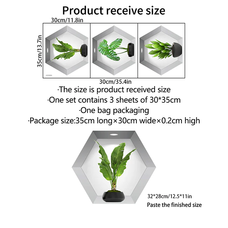 3PCS/Set 3D Plant Wall Stickers - Image 8