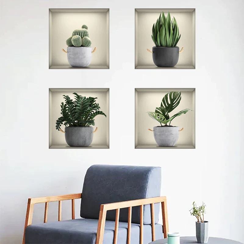 4PCS Green Plant Potted Stickers - Image 2