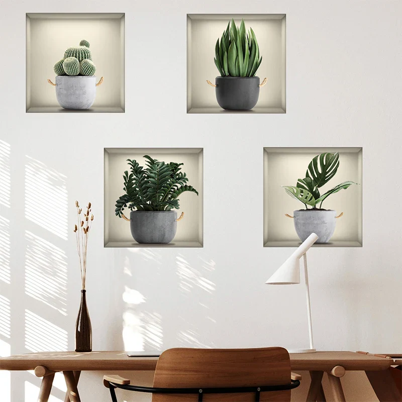 4PCS Green Plant Potted Stickers - Image 3