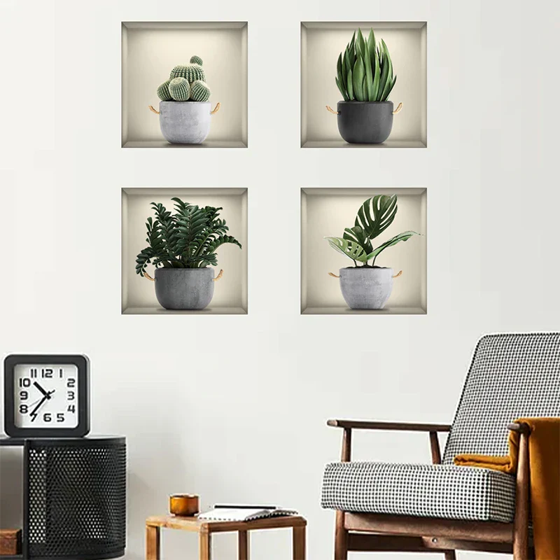 4PCS Green Plant Potted Stickers - Image 4