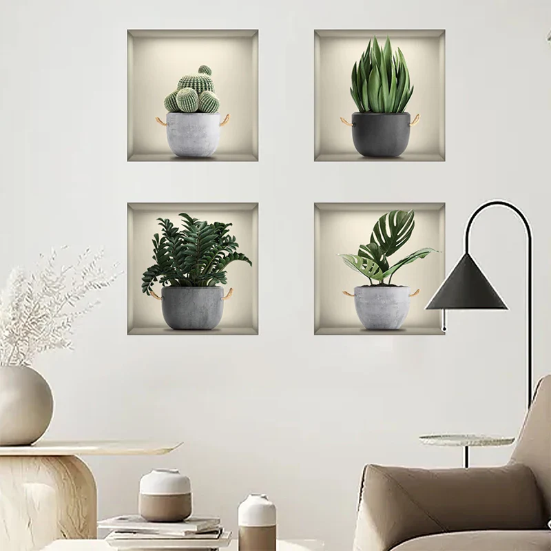 4PCS Green Plant Potted Stickers - Image 5