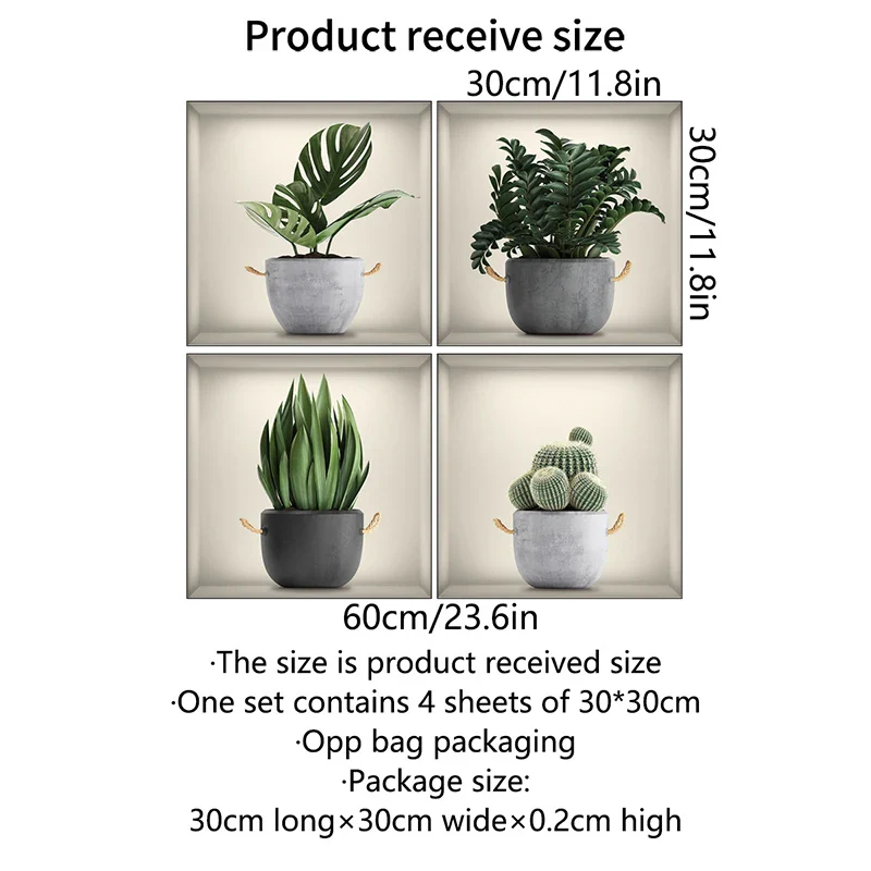 4PCS Green Plant Potted Stickers - Image 6