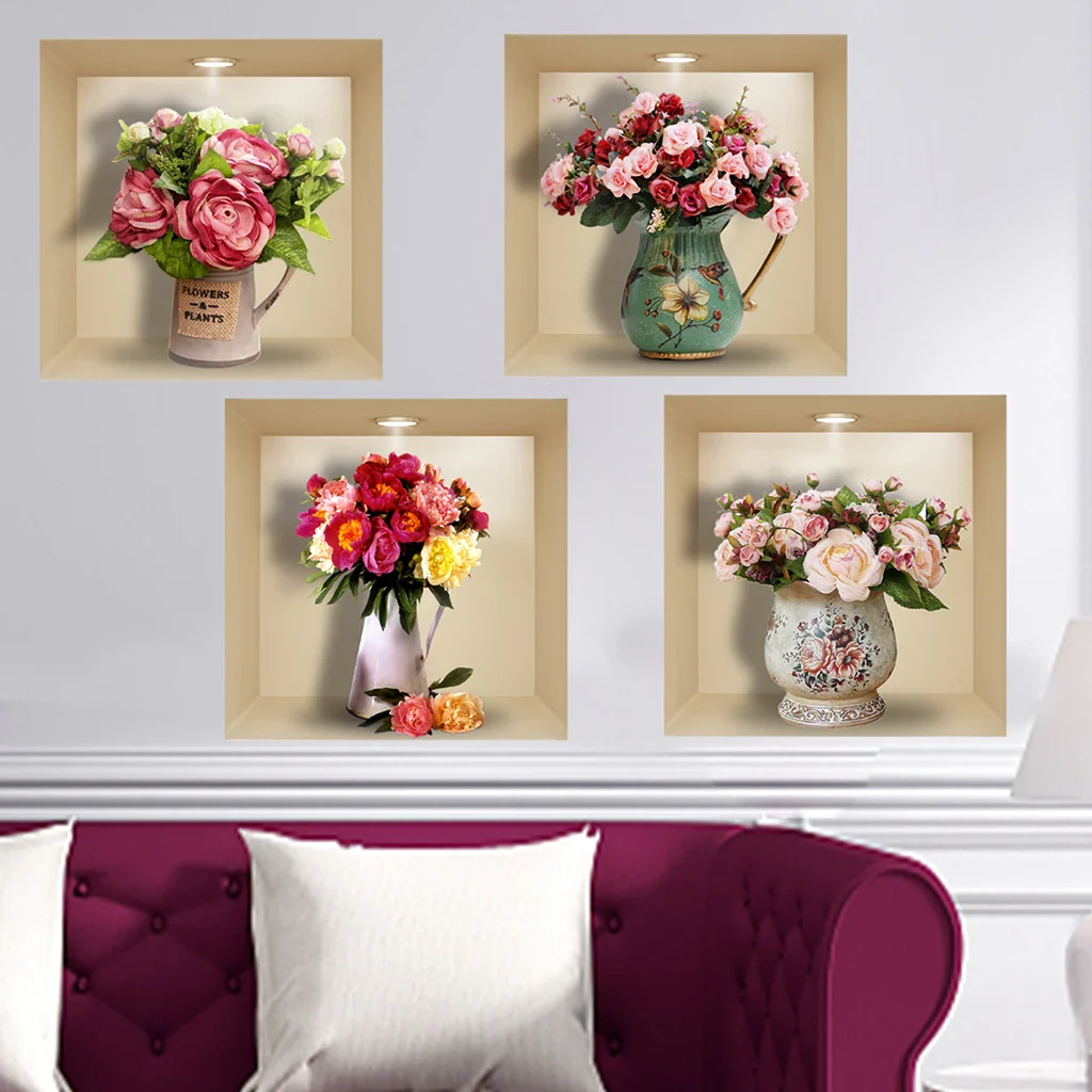 4PCS Potted Flower Plant Wall Stickers - Image 2