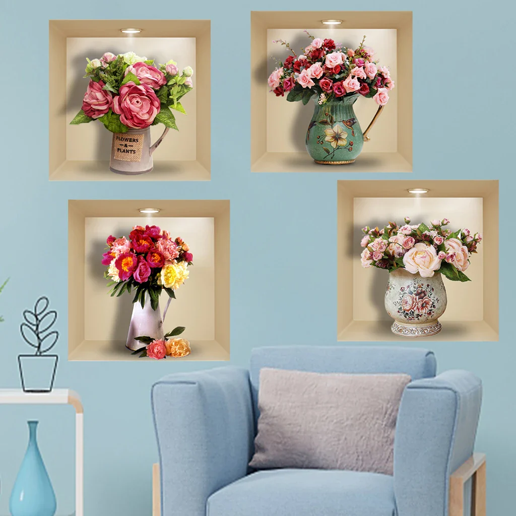 4PCS Potted Flower Plant Wall Stickers - Image 3