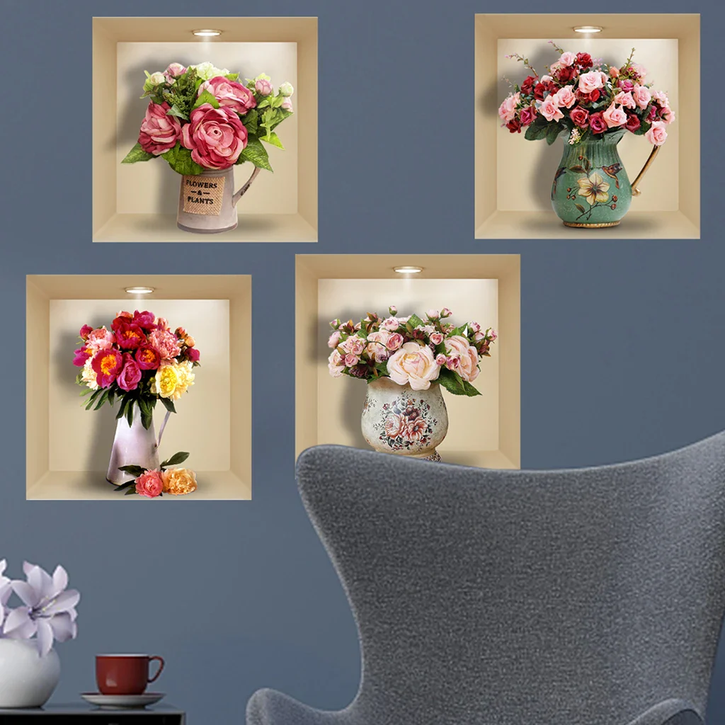 4PCS Potted Flower Plant Wall Stickers - Image 4