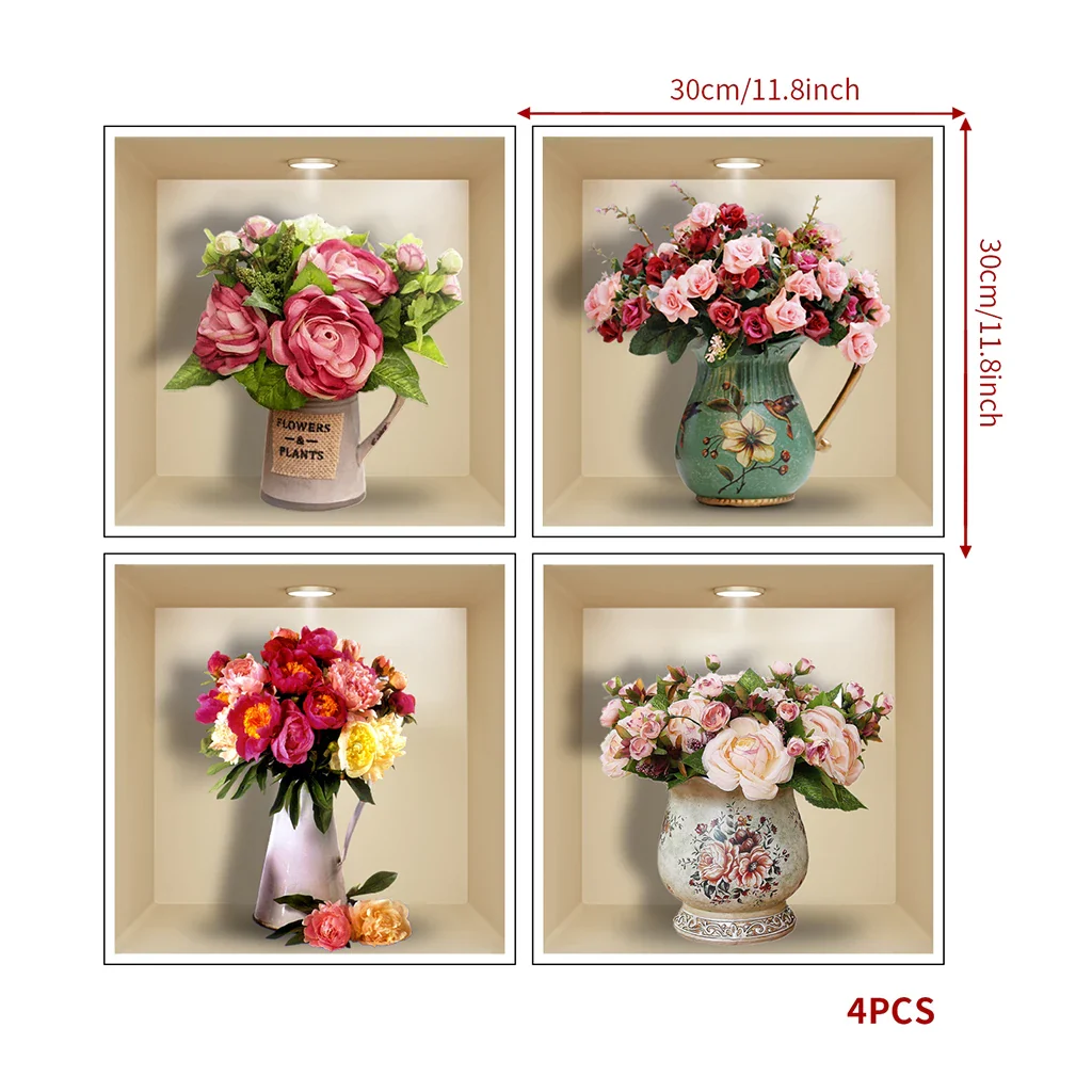 4PCS Potted Flower Plant Wall Stickers - Image 6