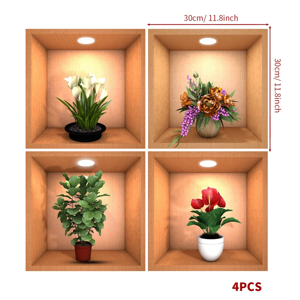 4PCS Potted Plant Illustration Wall Decals - Image 6