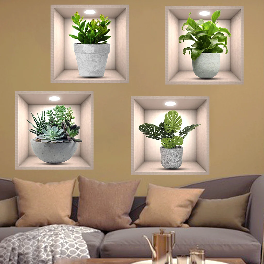 4PCS Potted Plant Wall Sticker - Image 4