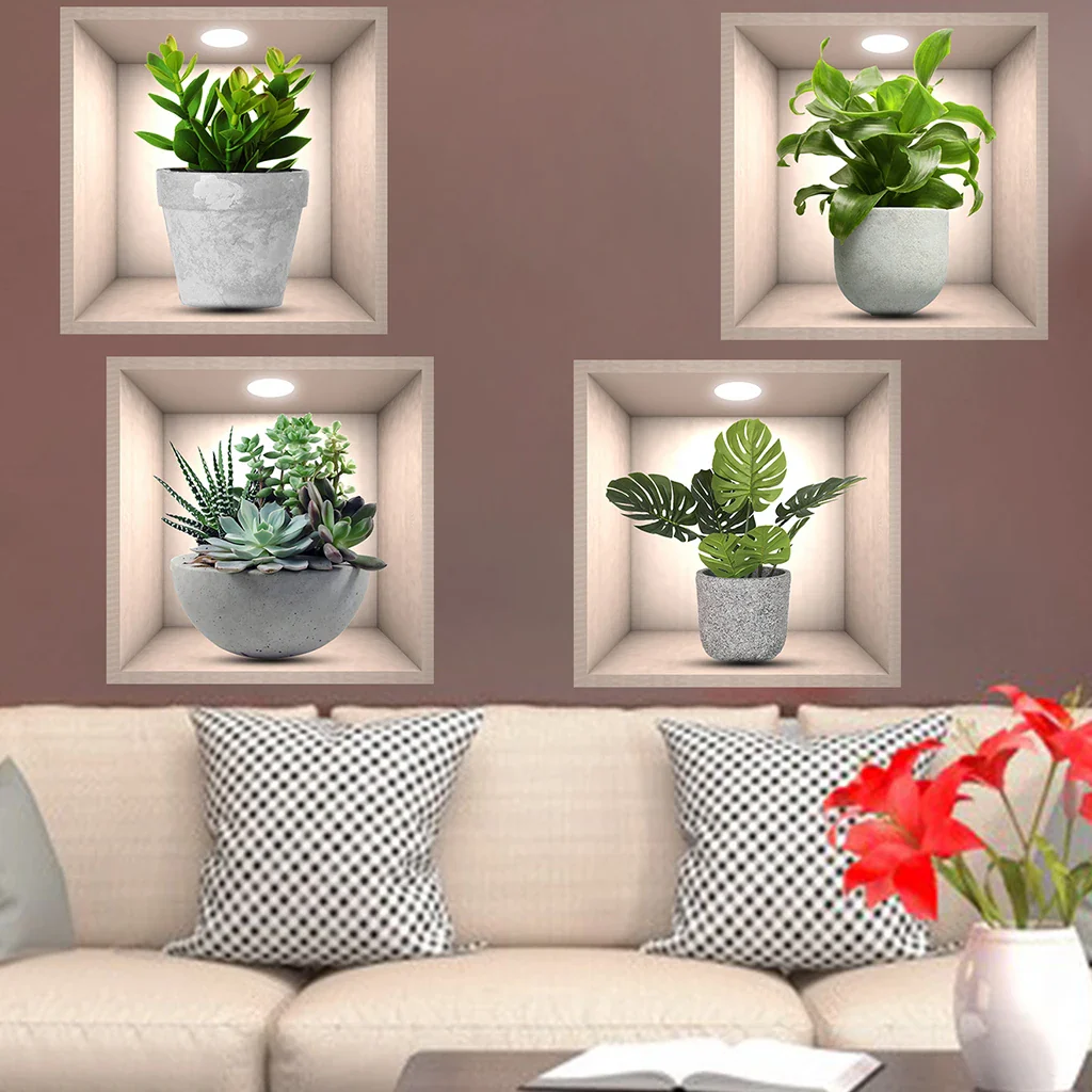 4PCS Potted Plant Wall Sticker - Image 5