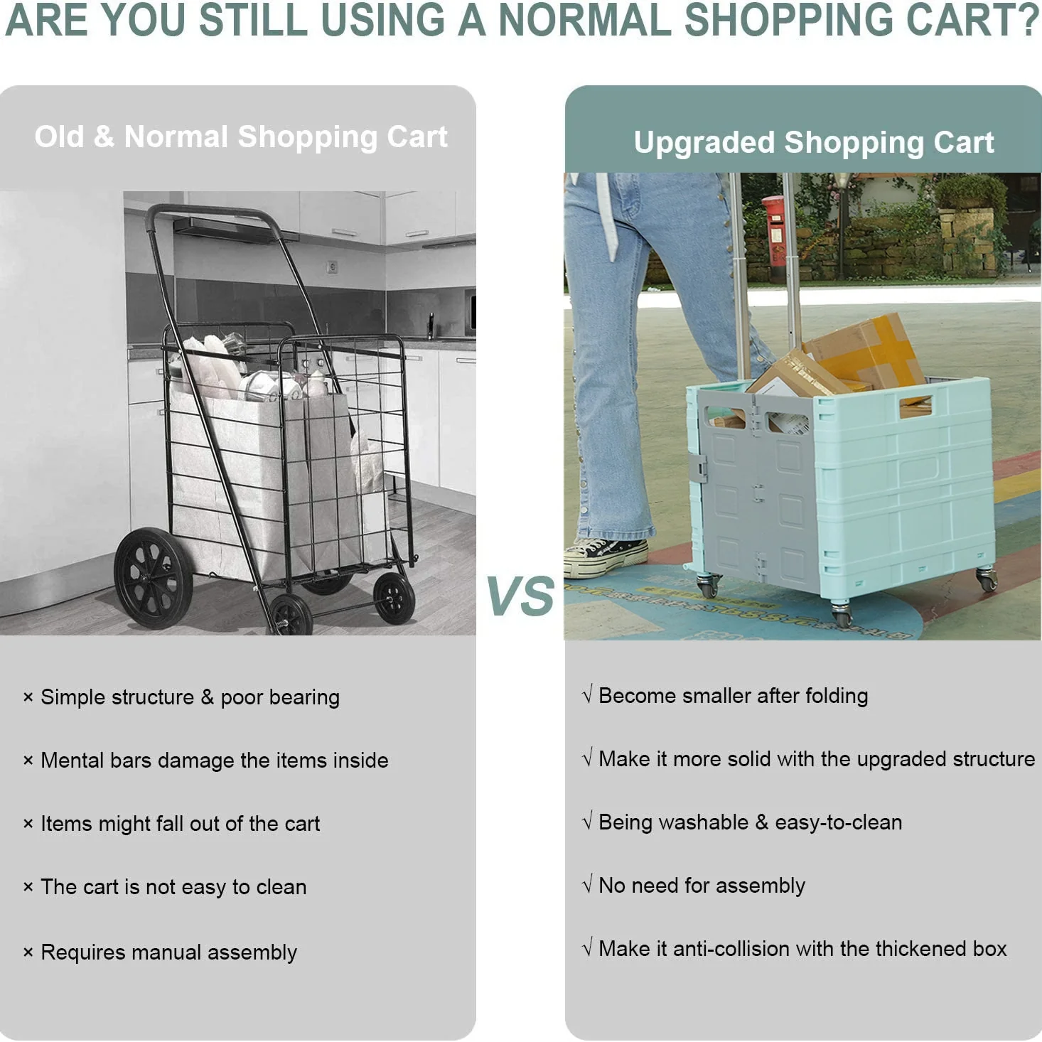 50L Folding Shopping Cart Pull Trolley - Image 16