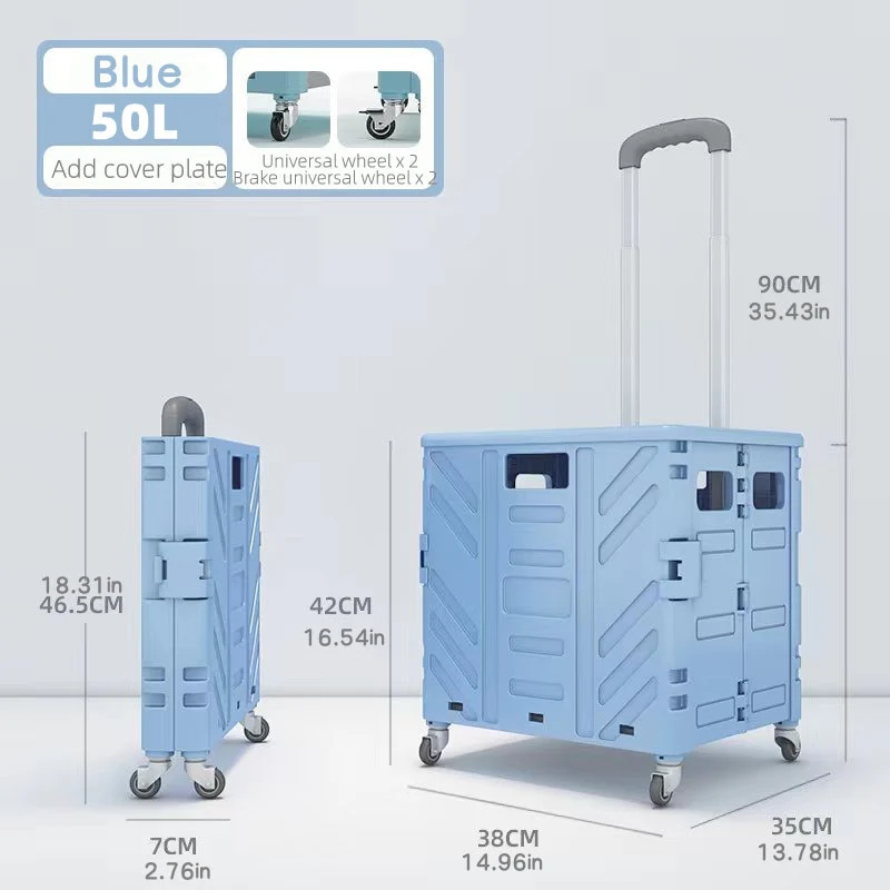 50L Folding Shopping Cart Pull Trolley - Image 4