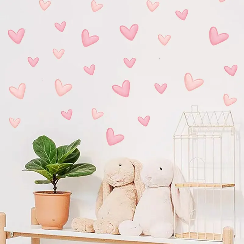 60PCS Pink Heart Wall Stickers - Image 2