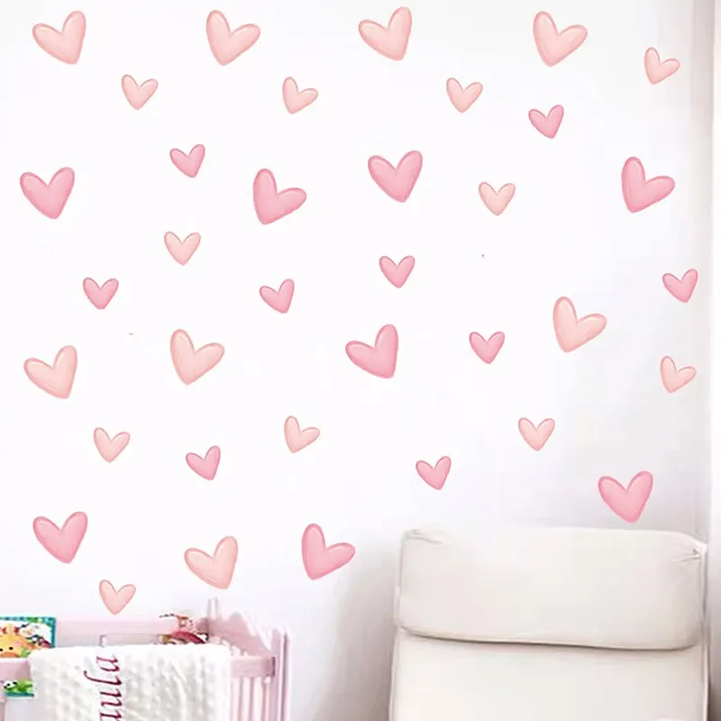 60PCS Pink Heart Wall Stickers - Image 3