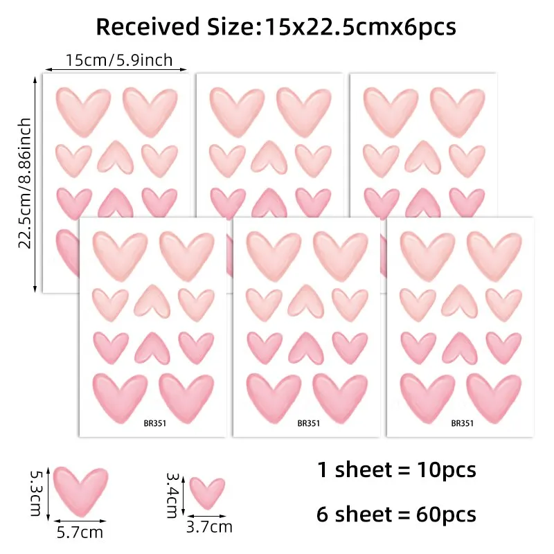 60PCS Pink Heart Wall Stickers - Image 6