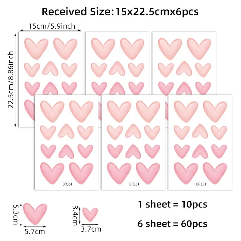 60PCS Pink Heart Wall Stickers - Image 7