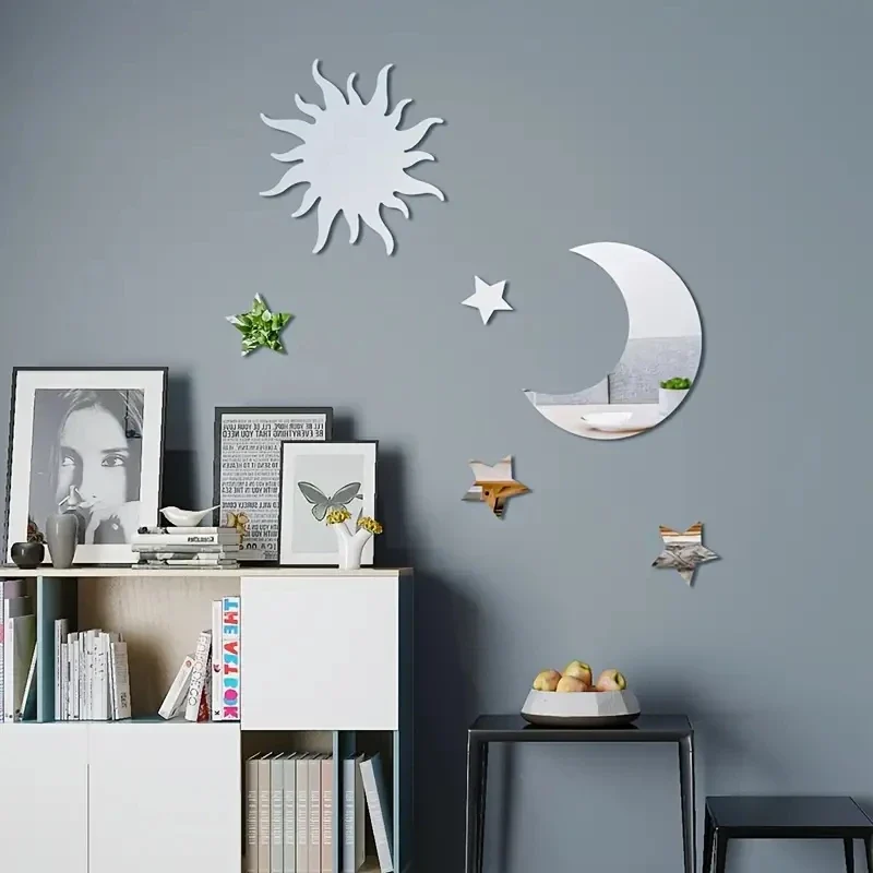 6PCS Star & Moon Mirror Wall Stickers - Image 2