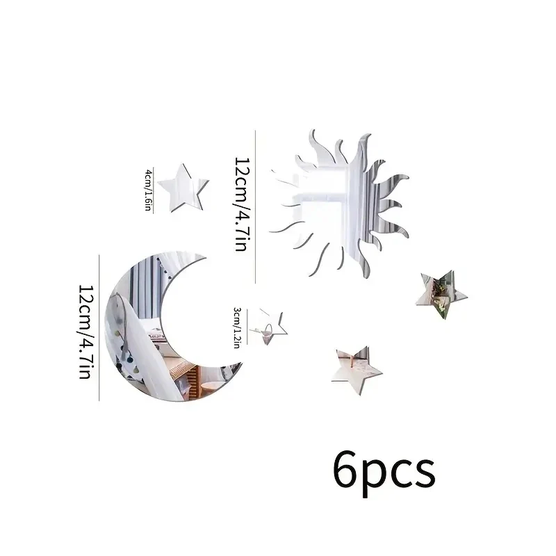 6PCS Star & Moon Mirror Wall Stickers - Image 3