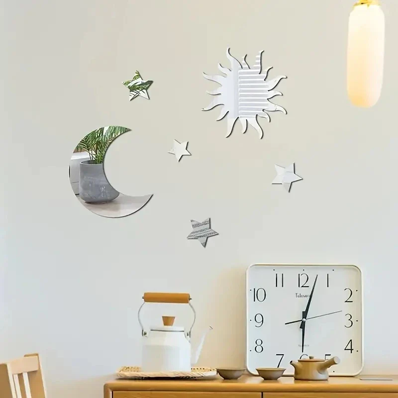 6PCS Star & Moon Mirror Wall Stickers - Image 4