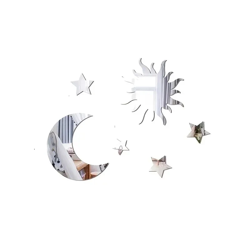 6PCS Star & Moon Mirror Wall Stickers - Image 5