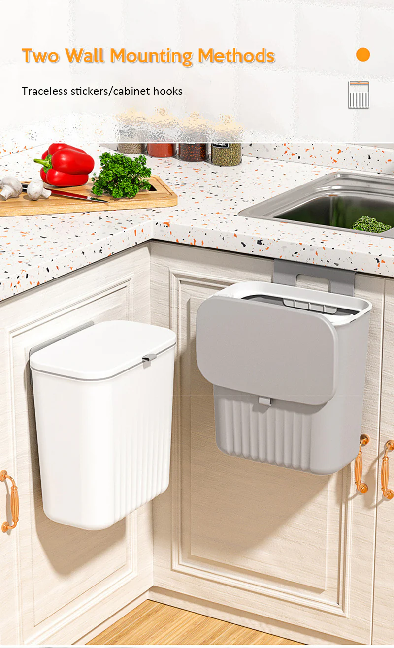 9L Sliding Lid Hanging Trash Can - Image 17
