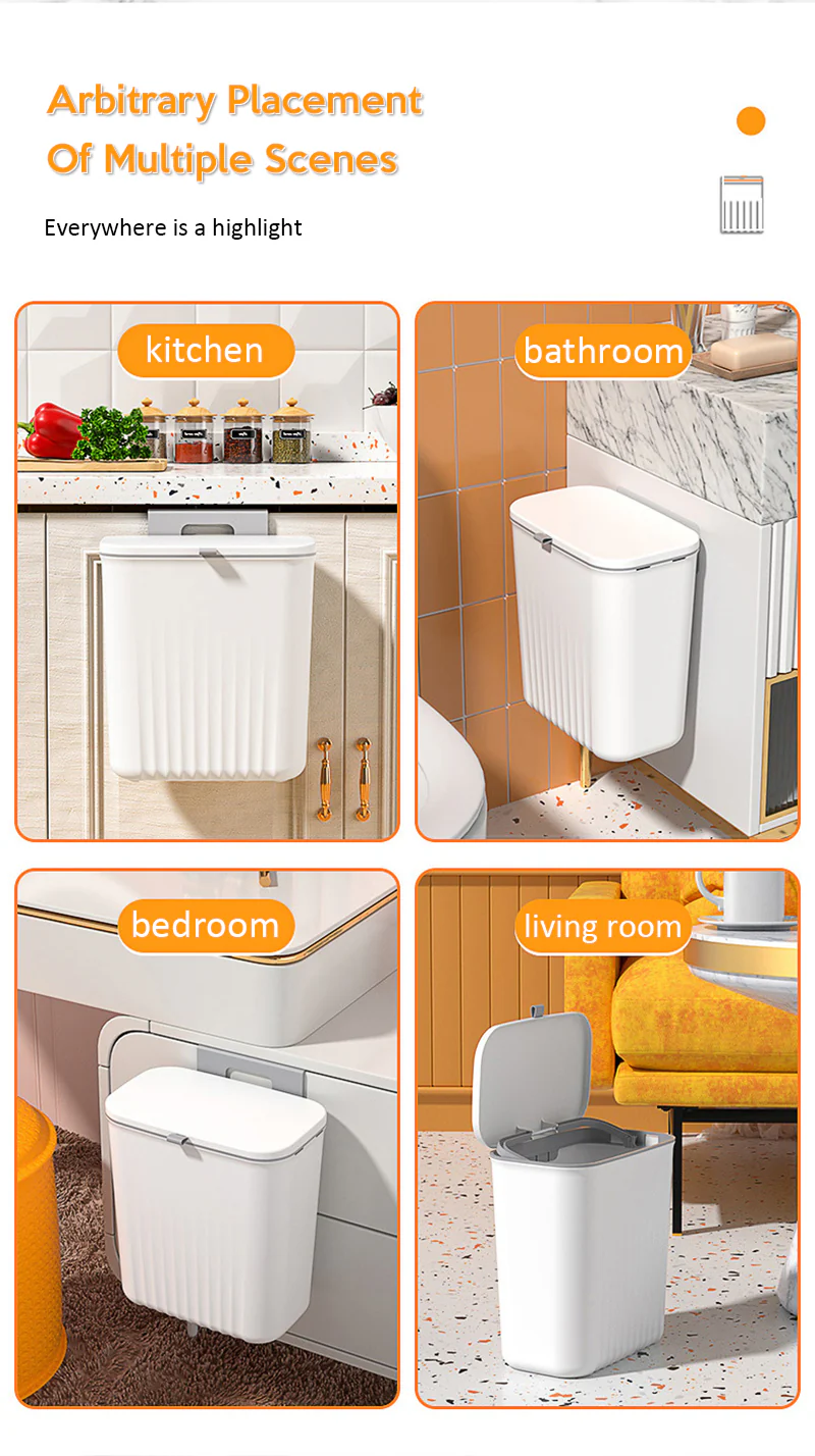 9L Sliding Lid Hanging Trash Can - Image 19