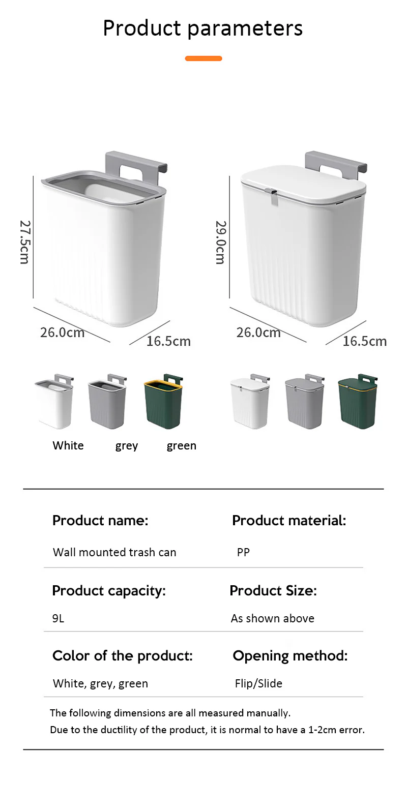 9L Sliding Lid Hanging Trash Can - Image 23
