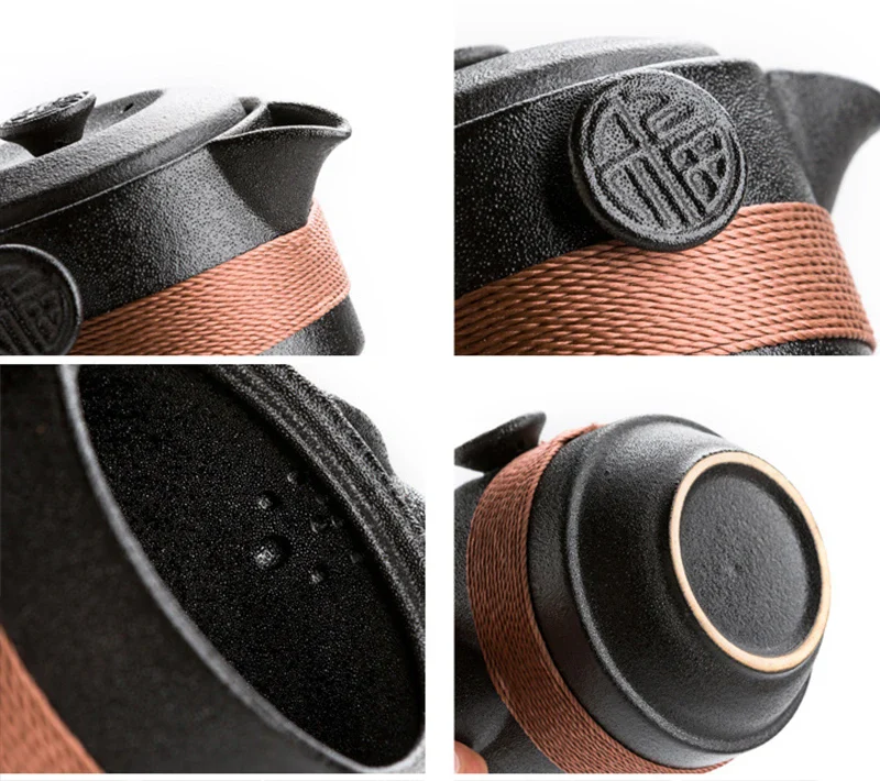 Black Pottery Travel Trio: Portable Tea and Coffee Set - Image 6