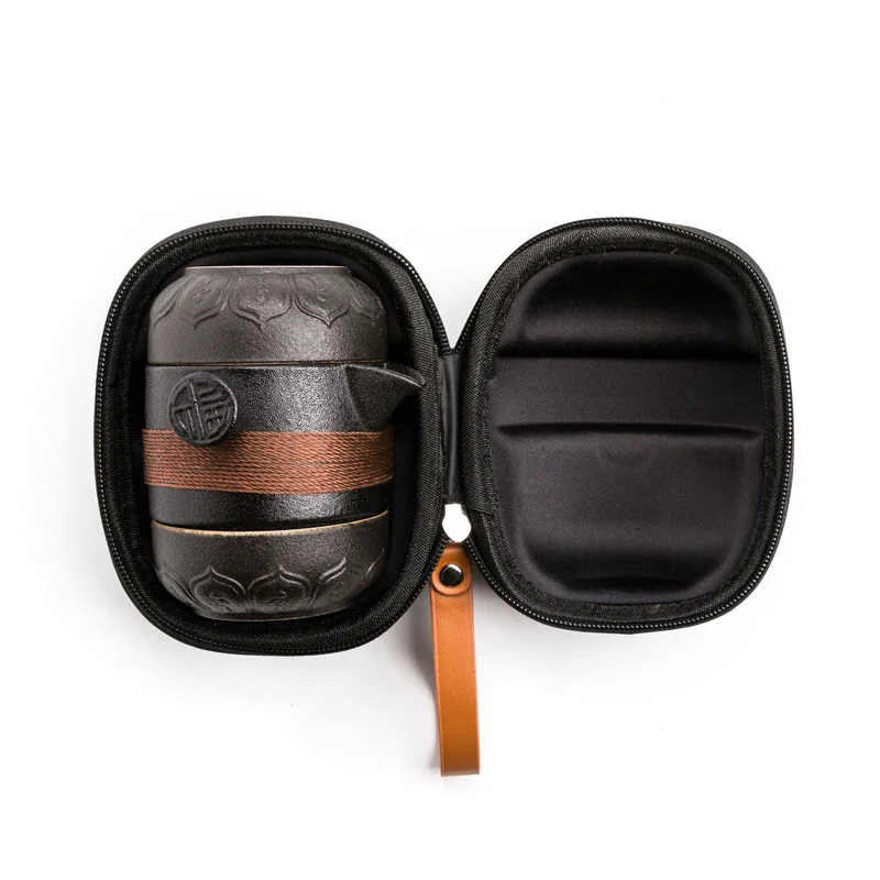 Black Pottery Travel Trio: Portable Tea and Coffee Set - Image 7