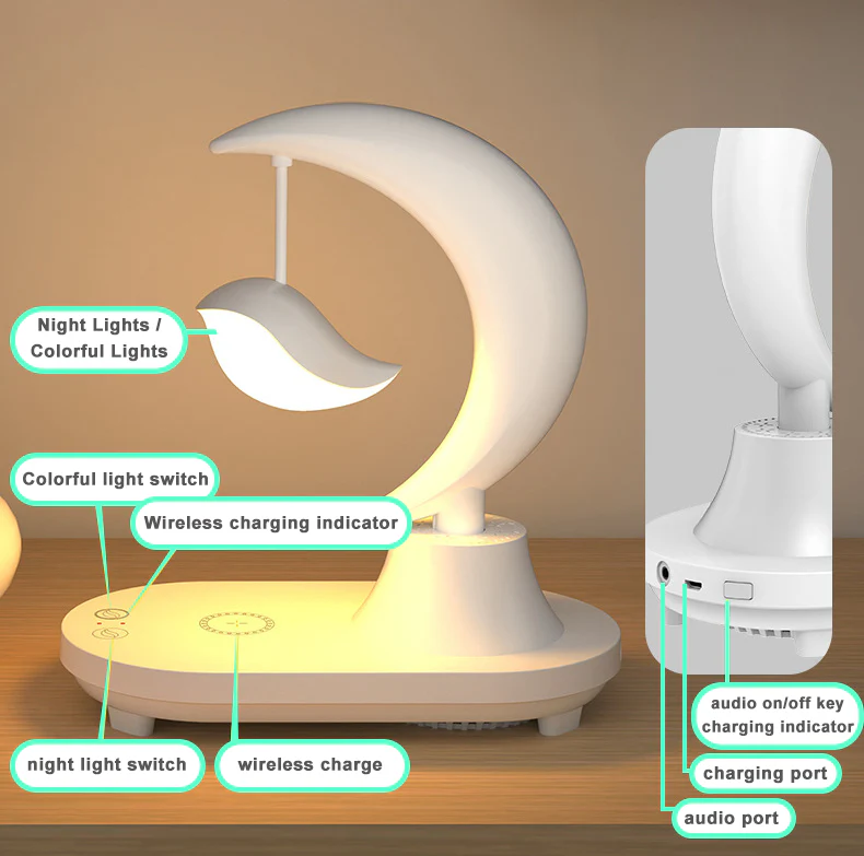 Bluetooth Speaker Phone Wireless Charger LED Bedside Lamp - Image 18