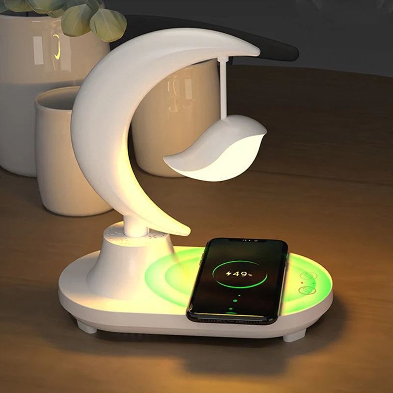 Bluetooth Speaker Phone Wireless Charger LED Bedside Lamp - Image 8