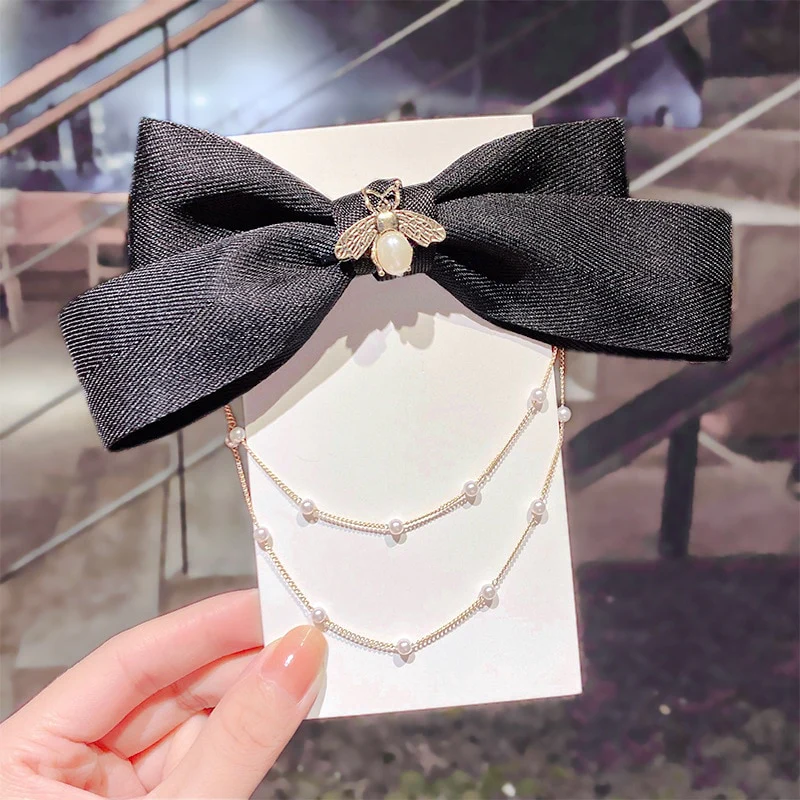 Bow Pearls Chain Barrettes Hairpin - Image 12