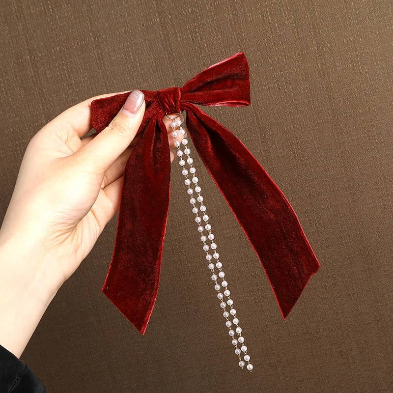 Bow Pearls Chain Barrettes Hairpin - Image 15