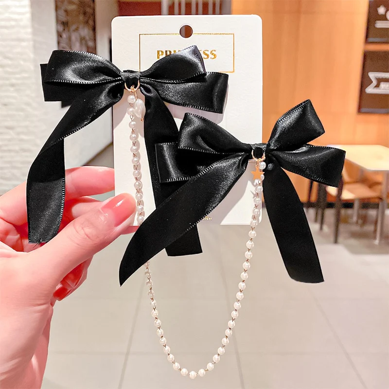 Bow Pearls Chain Barrettes Hairpin - Image 18