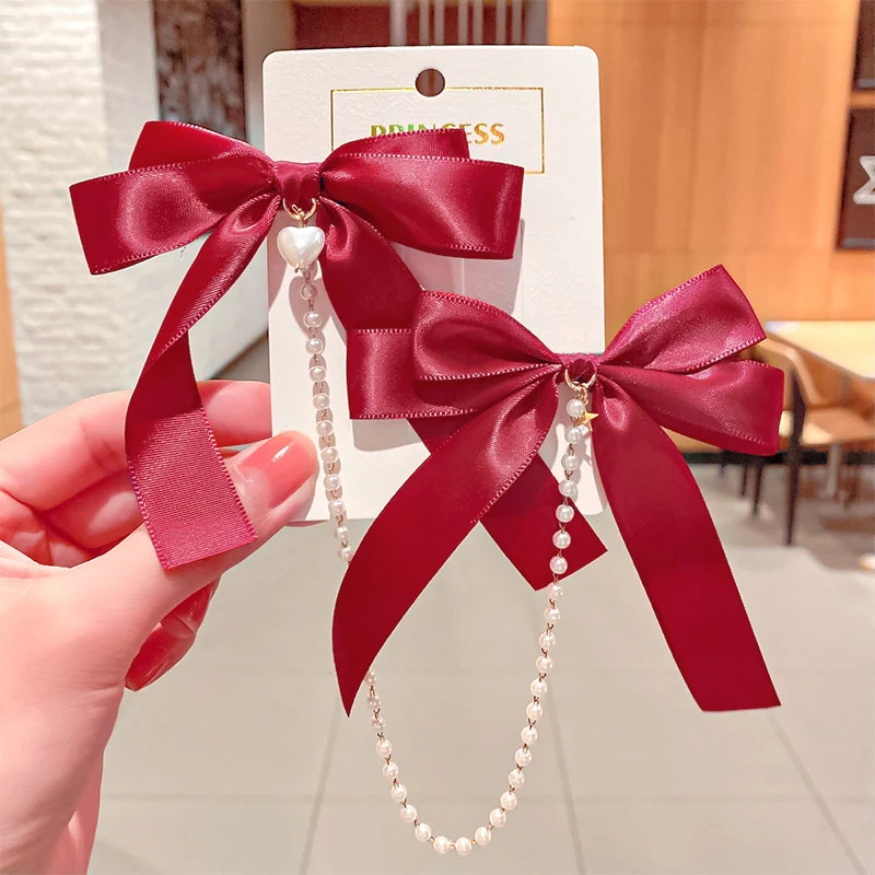 Bow Pearls Chain Barrettes Hairpin - Image 28