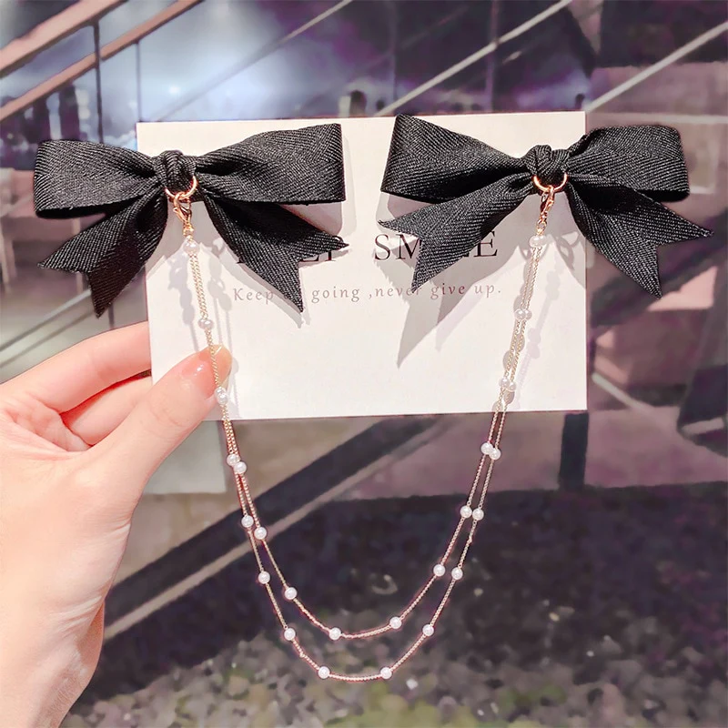 Bow Pearls Chain Barrettes Hairpin - Image 30